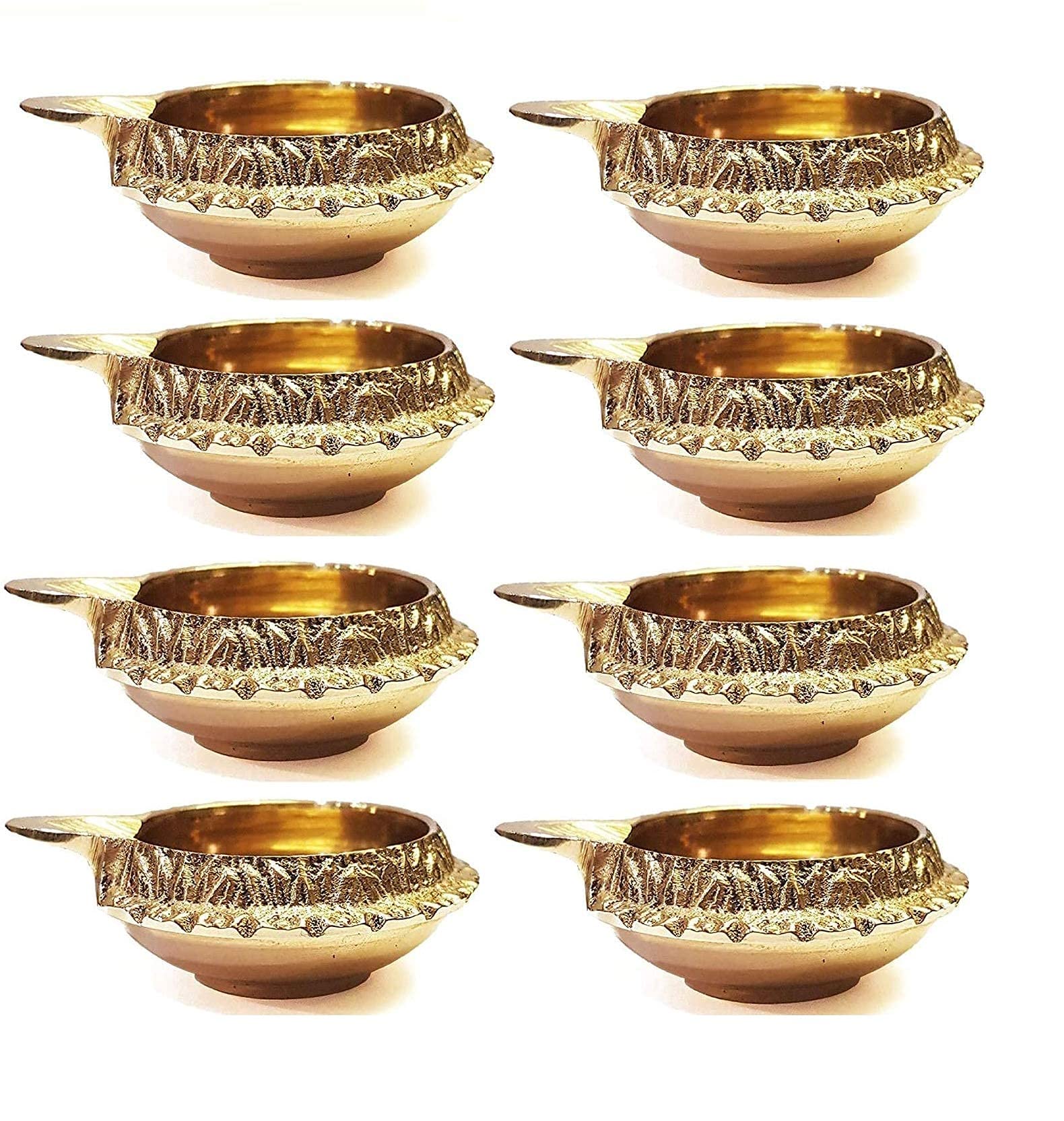 SATVIK 8 Pc Kuber Diya for Diwali Decoration. Handmade Oil Lamp with Golden Engraved Made of Virgin Brass Metal. Diwali Diya Vilakku for Puja Pooja. Traditional Indian Deepawali Return Gift Items Bulk