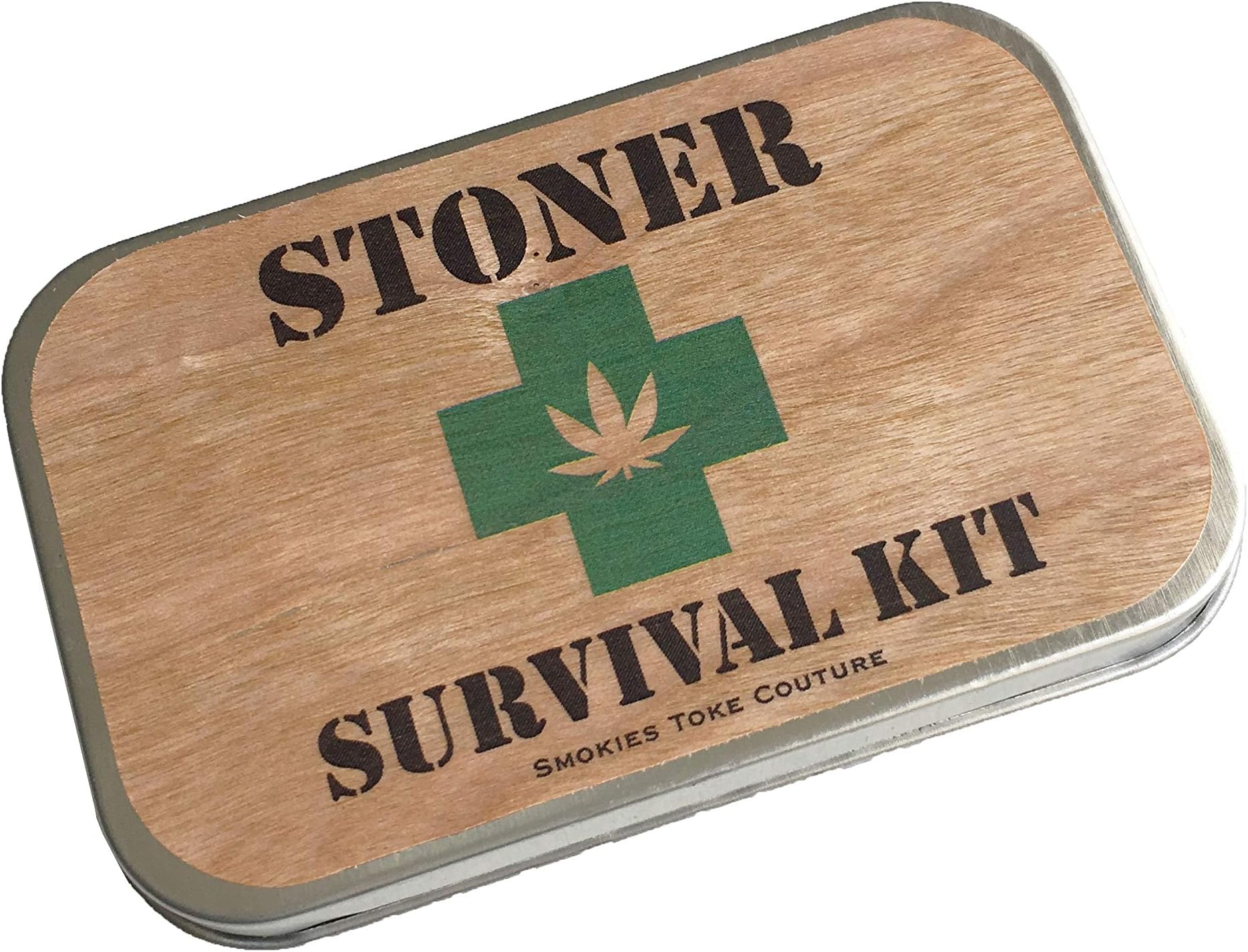 STONER SURVIVAL KIT, stash tin, wood, weed tin, stash box, first aid kit, cigarette case