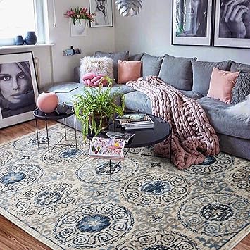 Zone Tapis Moderne Multi Bleu Ivoire Deco Traditionnel Classique