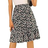 Allegra K Women's Knee Length Skirt Floral Elastic Waist Flowy Tiered A-Line Ruffle Skirt