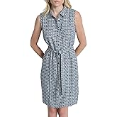 DKNY Womens Sleeveless Collared Neck Button Front Shirtdress with Removable Belt