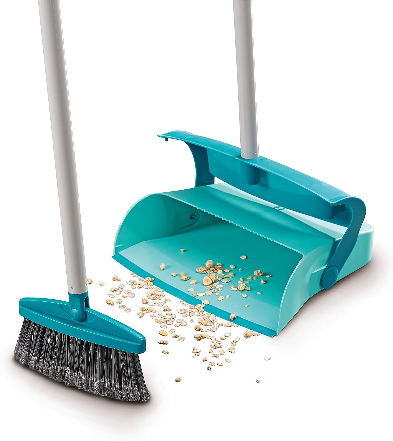 Leifheit Long Handled Dust Pan Set - Closed Dust Pan, No Bend Sweeping, Pan closes when Lifted, Split Bristle Ends Collect Fine Dust - Image 3