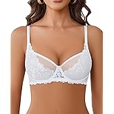 Avidlove Sexy Bras for Women Lace Bralettes Underwire Mesh Full Coverage Bra Lingerie (White,M)