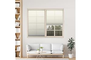 DEZ FURNISHINGS Cordless 1" Signature Light Filtering Pleated Fabric Shade, 29.5" W x 54" H, Ecru