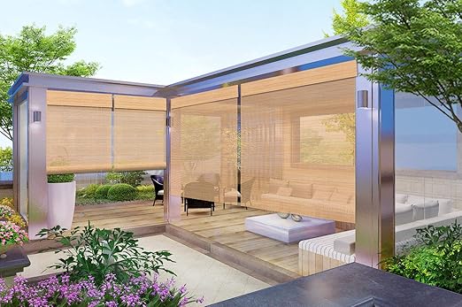 Amazon Com Outdoor Bamboo Shade Window Blinds Carbon Roll Up Light Filter Window Shades Custom Bamboo Roller Shades For Windows Patio Porch Pergola Deck Gazebo Doors French Door Home Kitchen