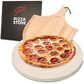 Hans Grill Circular Pizza Stone, 15 Inch Cordierite Stone with Wooden Peel | For Oven Baking &amp; BBQ Grilling, Heat Resistant to 1112F, Bakes Pizza, Bread, Pastry and Calzone, Includes Free Wooden Peel