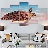 SIGNWIN 5 Panel Canvas Wall Art Modern Art Multicolor Nautical Photography Relax/Calm Reptiles Turtle for Home Decorations Ready to Hang - 60