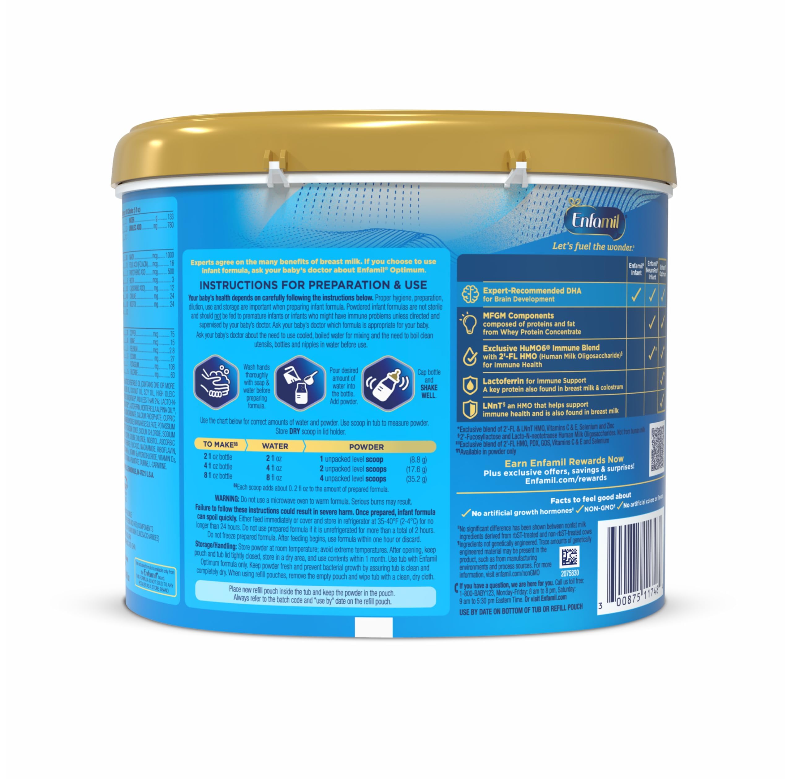 Enfamil Optimum (Enspire), Our Closest Formula to Breast Milk, Immune-Supporting Lactoferrin and Brain-Supporting DHA Baby Formula, Powder 20.5 Oz Tub