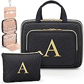 Gifts for Women, Initial Toiletry Makeup Bag Hanging Cosmetic Organizer with Embroidery Letter Personalized Nurse Teacher Appreciation Birthday Valentines Day Gifts for Mom Sister Wife Friends Auntie