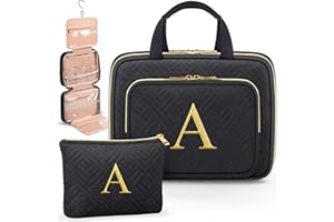 PARTYLAMB Gifts for Women, Initial Toiletry Makeup Bag Hanging Cosmetic Organizer with Embroidery Letter Personalized Nurse Teacher Appreciation Gift Birthday Christmas Gifts for Mom Sister Wife Friend Auntie