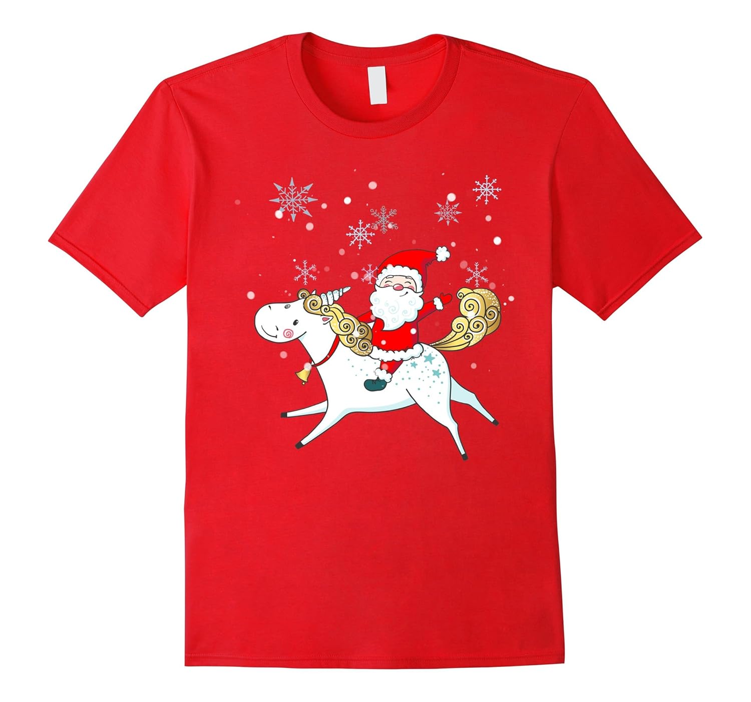 Santa riding Unicorn at Christmas Tshirt-Rose