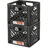 Juggernaut Storage 2-Pack Stackable Heavy Duty Milk Crates with Handles, 16 Qt, Black - Organizing Plastic Crate Basket for Grocery Shopping, Home Supplies, and Bathroom Accessories