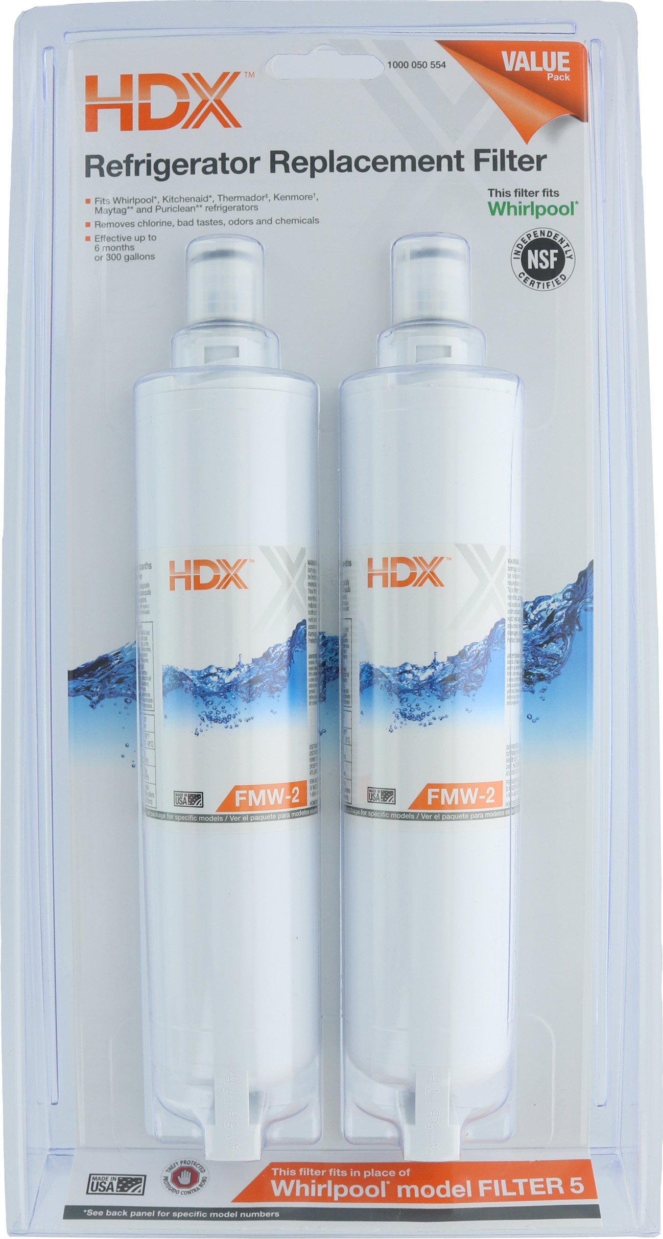 HDX FMW-2 Replacement Water Filter/Purifier for Whirlpool Refrigerators (2 Pack)