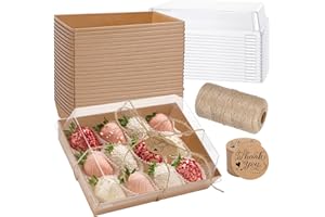 JuneHeart 30 Pack Paper Charcuterie Boxes with Clear Secure Lids, 7"x5" Brown Dessert Boxes Disposable Food Containers, Cookie Square Boxes for Strawberry Dessert, Cheese Cake, Sandwich