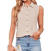 AXUIOKRY Womens Sleeveless Button Down Shirts Cotton Linen Blouses Solid Color V Neck Casual Work Tank Tops