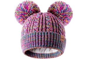 HAITHO Winter Hat for Kids Toddler Children, Girls Beanie with Double Pom Pom Warm Fleece Lined, Girls Accessories Knit Cap