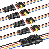 RED WOLF 16 AWG 4 Pin Waterproof Connector, Automotive Electrical Wire Connectors, 4 Wire Connector Harness Male and Female Plug Socket for Cars Truck Motorcycle Marine Boats - 5 Kits (4 Pin)