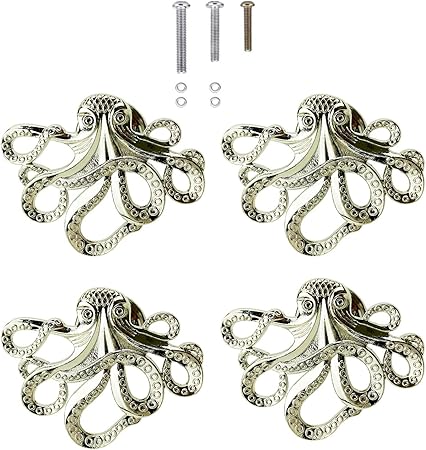Hozyi Set Of 4 Octopus Drawer Knobs For Your Coastal Home Metal