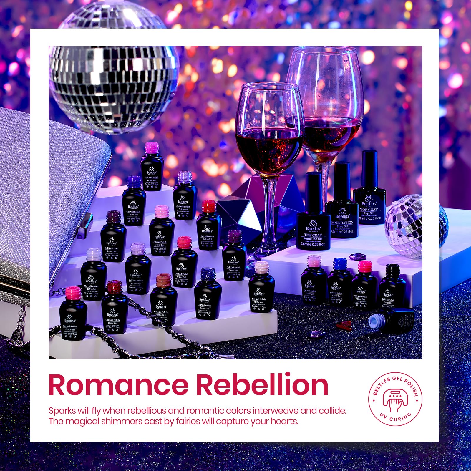 Beetles Pink Gel Nail Polish, 20 Colors Sweet Pink Red Nude Blue Purple Glitter Gel Polish Romance Rebellion with Base & Top Coat, Soak off Uv LED Cured Nail Art Design Salon Home Gift for Women - Image 3