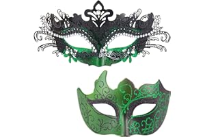 MYSEUNI Masquerade Masks for Couples - Shiny Rhinestone Metal Filigree Venetian Mask & Mens Venetian Mask for Mardi Gras…