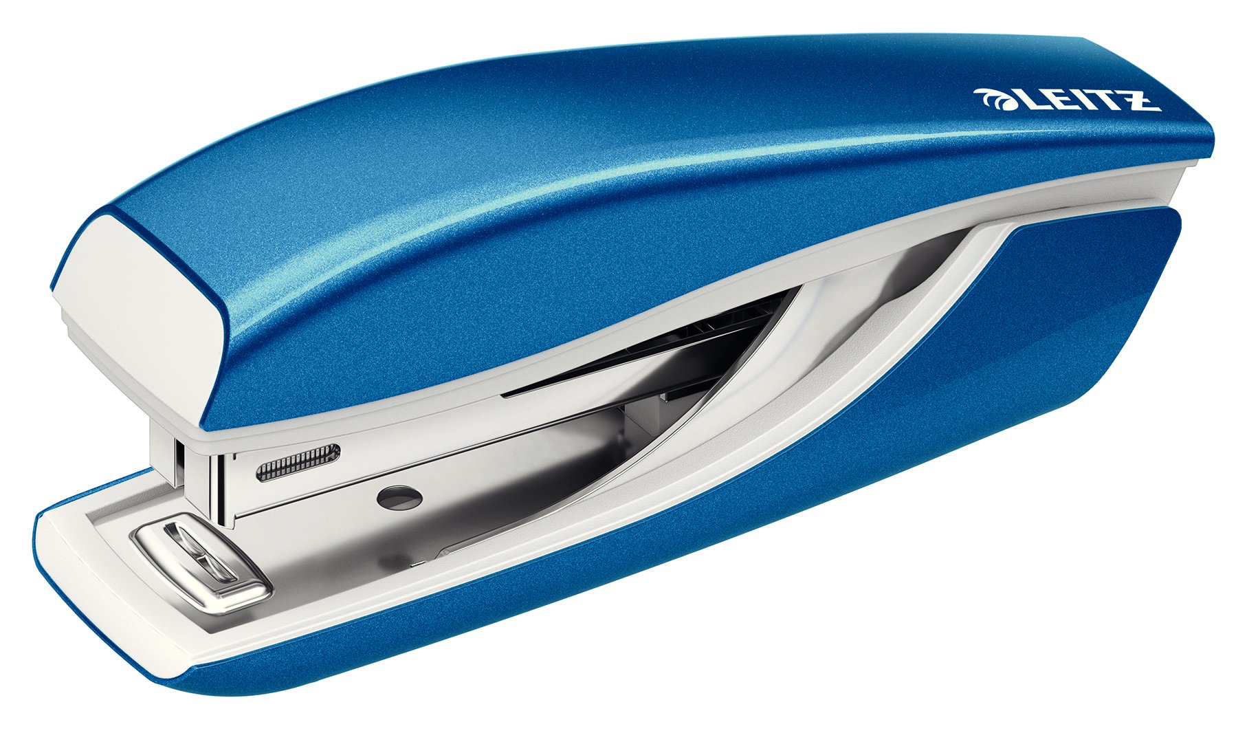 Leitz Mini Stapler, 10 Sheet Capacity, Ergonomic Metal Body, Includes Staples, WOW Range, 55281036 - Metallic Blue