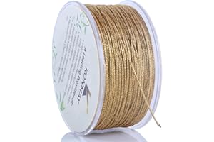 KONMAY 0.8mm Metallic Golden Nylon Bracelet Cord with Case for Bracelets,50 Yards Gold Ornament String for Jewelry Making, Gift Wrapping,Hanging, Crafting