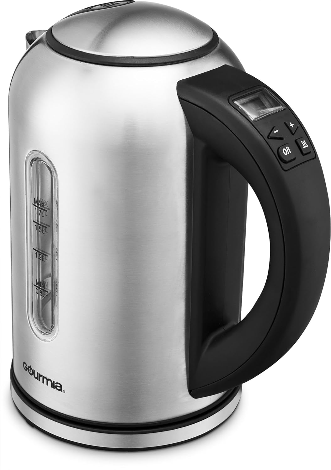Gourmia GDK260 Digital Electric Kettle -Rotates 360&deg; -Cordless - Variable Temperature Control & Display Handle - Fast Boil - Clear Water Gauge -Keep Warm Setting -1.7L -1500W - Stainless Steel