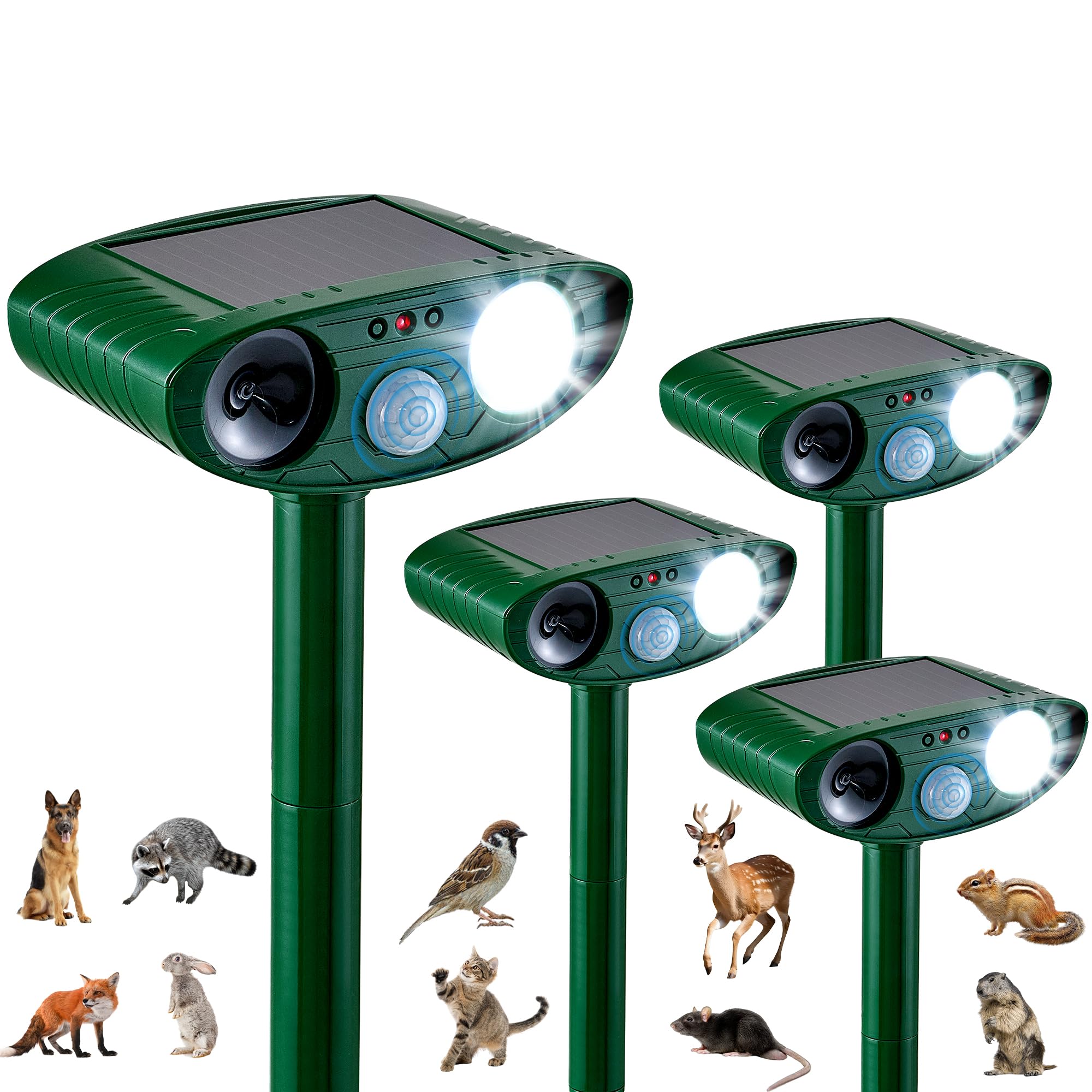 Photo 1 of 4 Pack Solar Animal Repeller for Raccoons, Deer & Squirrels - Ultrasonic & Strobe Light, Outdoor Deterrent for Cats, Dogs, Raccoons, Rabbits, Skunks, Foxes & More