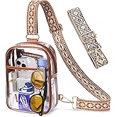 QOECI 3 Pockets Clear Bag for Stadium Events with 2 Long Straps Sling Backpack Fanny Pack Concert Crossbody Purses for Women
