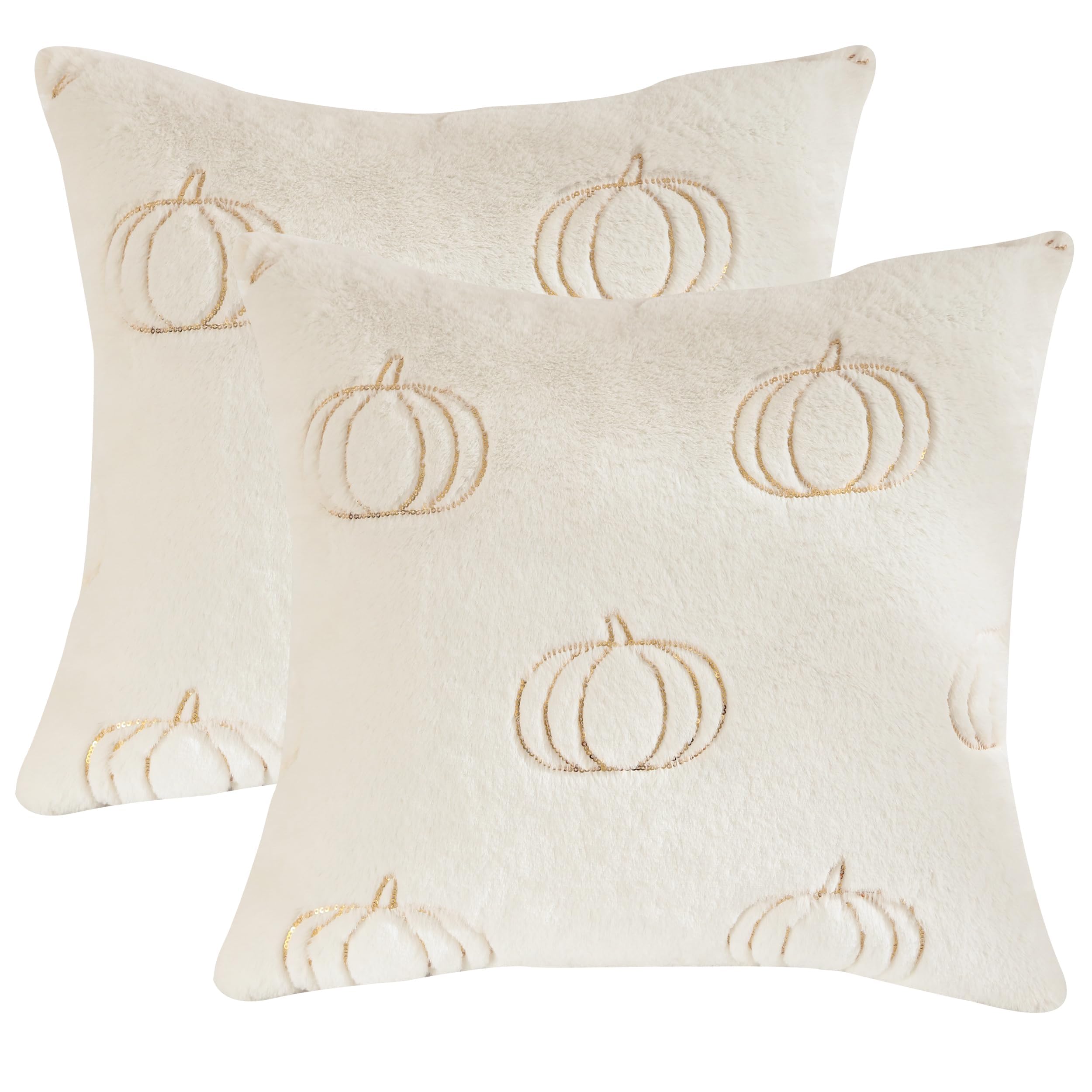 Tosleo Halloween Throw Pillow Covers 20x20 inch Set of 2 White Sequin Embroidery Pumpkins Pillow Cases Thanksgiving Home Party Pumpkin Fall Decor Plush Pillowcases Cushion Covers for Sofa Bed Couch