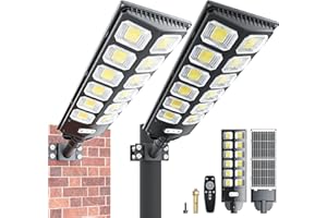 WERCHTAY Solar Street Lights Outdoor Waterproof, IP66 15000LM 6500K Solar Flood Lights Dusk to Dawn Wide Angle Motion Sensor and Remote,Upgrade Fixing Rod (2 Pack)