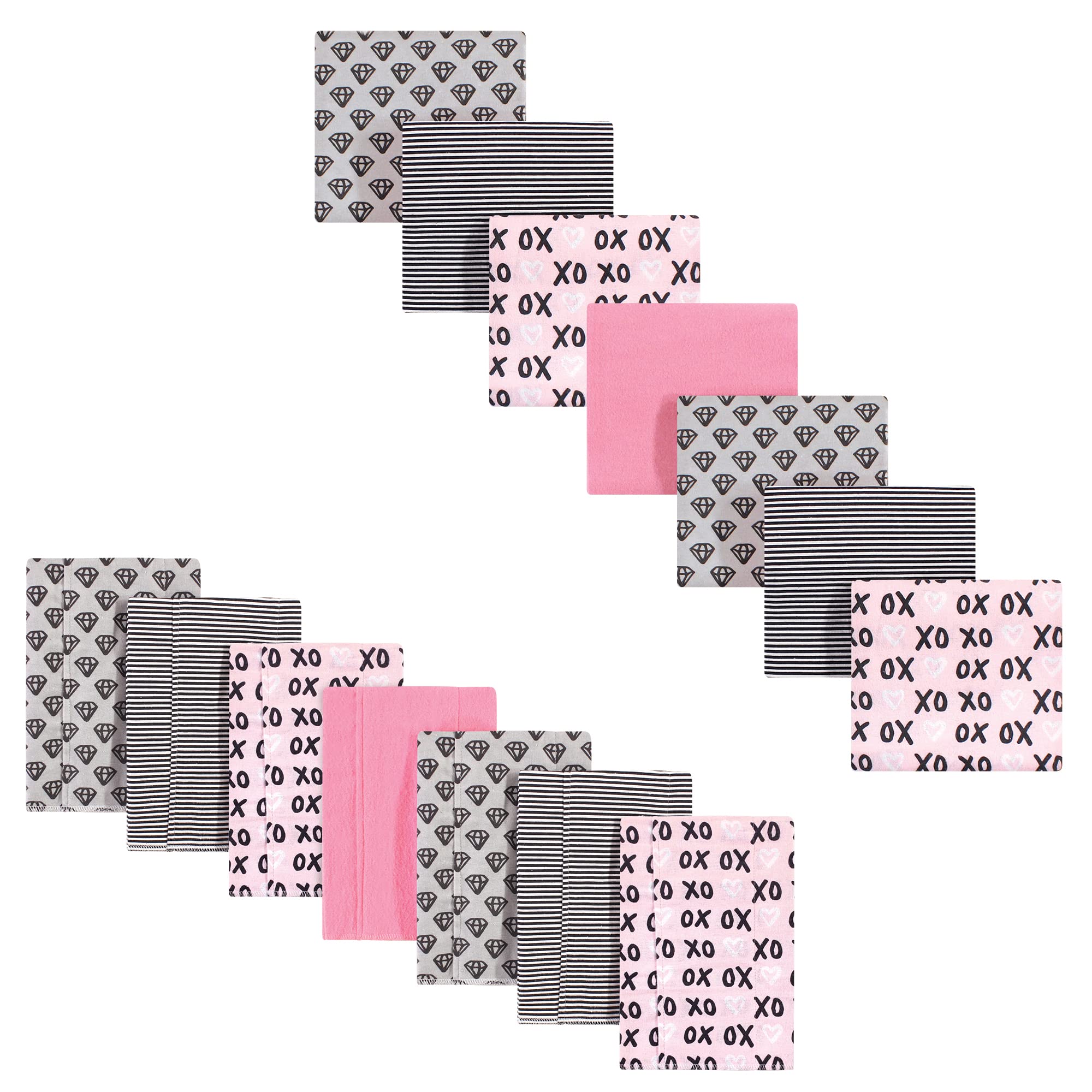 Hudson Baby Unisex Baby Cotton Flannel Burp Cloths and Receiving Blankets, 14-Piece, Xoxo, One Size