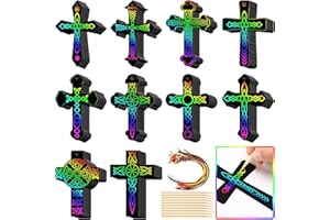 Chivao 80 Pcs Easter Scratch Cross Ornaments Rainbow Color Craft Kit DIY Scratch Paper Christian Gifts for Kids Sunday School Crafts Kids' Paper Craft Kits for Girls Boys with Wood Sticks Ribbons