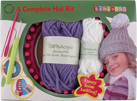 Loom Knitting Pattern Kit For Beginners Hat Set Purple Hat White Pompom Bamboomn