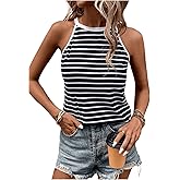 SOLY HUX Women's Casual Striped Tank Top Sleeveless Crew Neck Halter Ribbed Summer Tops