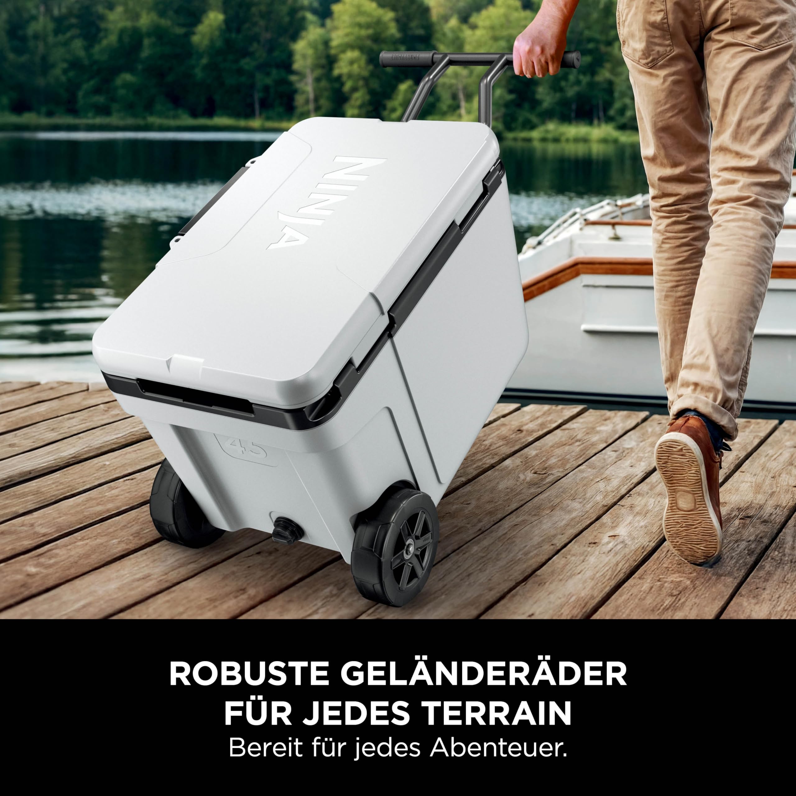 Ninja FrostVault Kühlbox mit Rollen und Isolierung, integrierter Dry Zone Schublade für Lagerung bei Kühlschranktemperatur, hält Eis tagelang, bietet Platz für bis zu 68 Dosen, Wolkenweiß, FB245EUWH 3