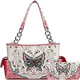 Western Style Spring Butterfly Flower Concealed Carry Purse Women Country Handbag Shoulder Bag Wallet Set
