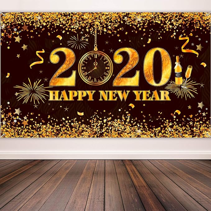 Happy New Year Party Decoration Supplies, Happy New Year 2020 Backdrop for New Year&#039;s Eve Party