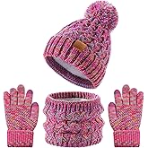 Kids Winter Beanie Hat Gloves Scarf Set, Thick Knitted Warm Toddler Winter Hat Mittens Neck Warmer for Boys Girls