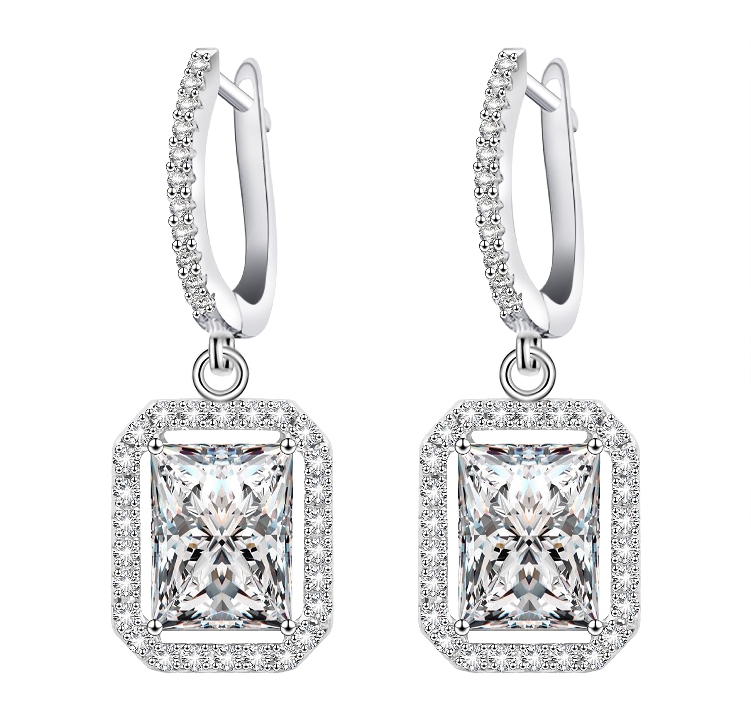 KristLand Women's Elegant Jewelry White Gold Plated with Sparkle Cubic Zirconia Stone Drop Earrings Weddings Christmas Dangle Earrings Square