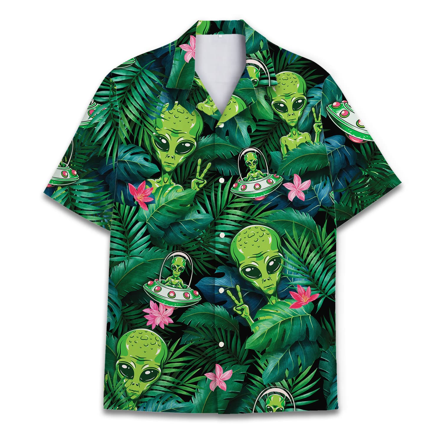 Funny Alien Hawaiian Shirts for Men, Alien UFO Short Sleeve Button Down ...