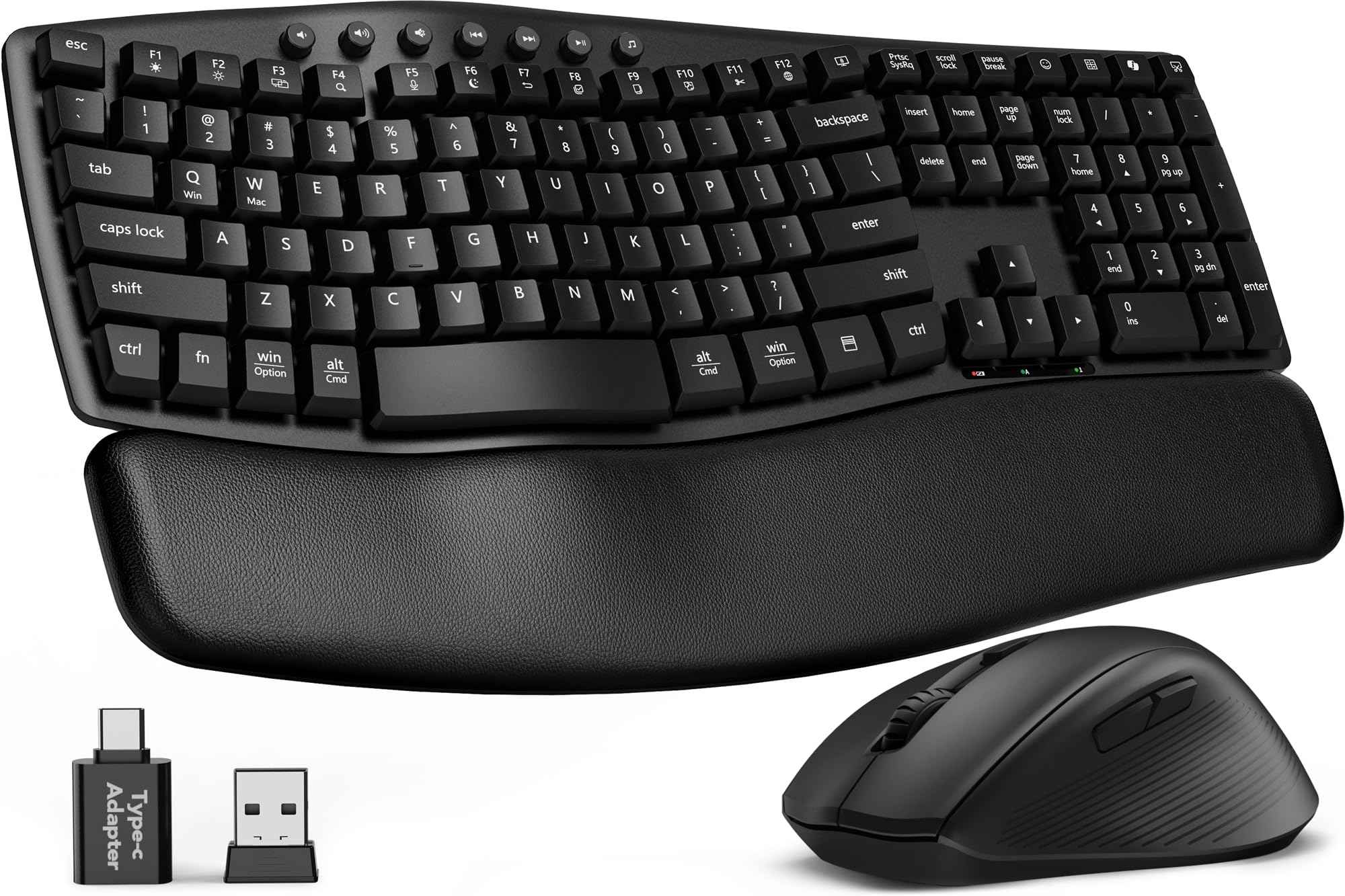 Photo 1 of ((((Only keyboard no accessories)))) Wireless Keyboard and Mouse Combo, 30dB Quiet Ergonomic Wave Keyboard Set with Soft Leather Palm Rest, Dual-System Switch for Windows/Mac, Ideal for Business Teams Home Office - SABLUTE MA41