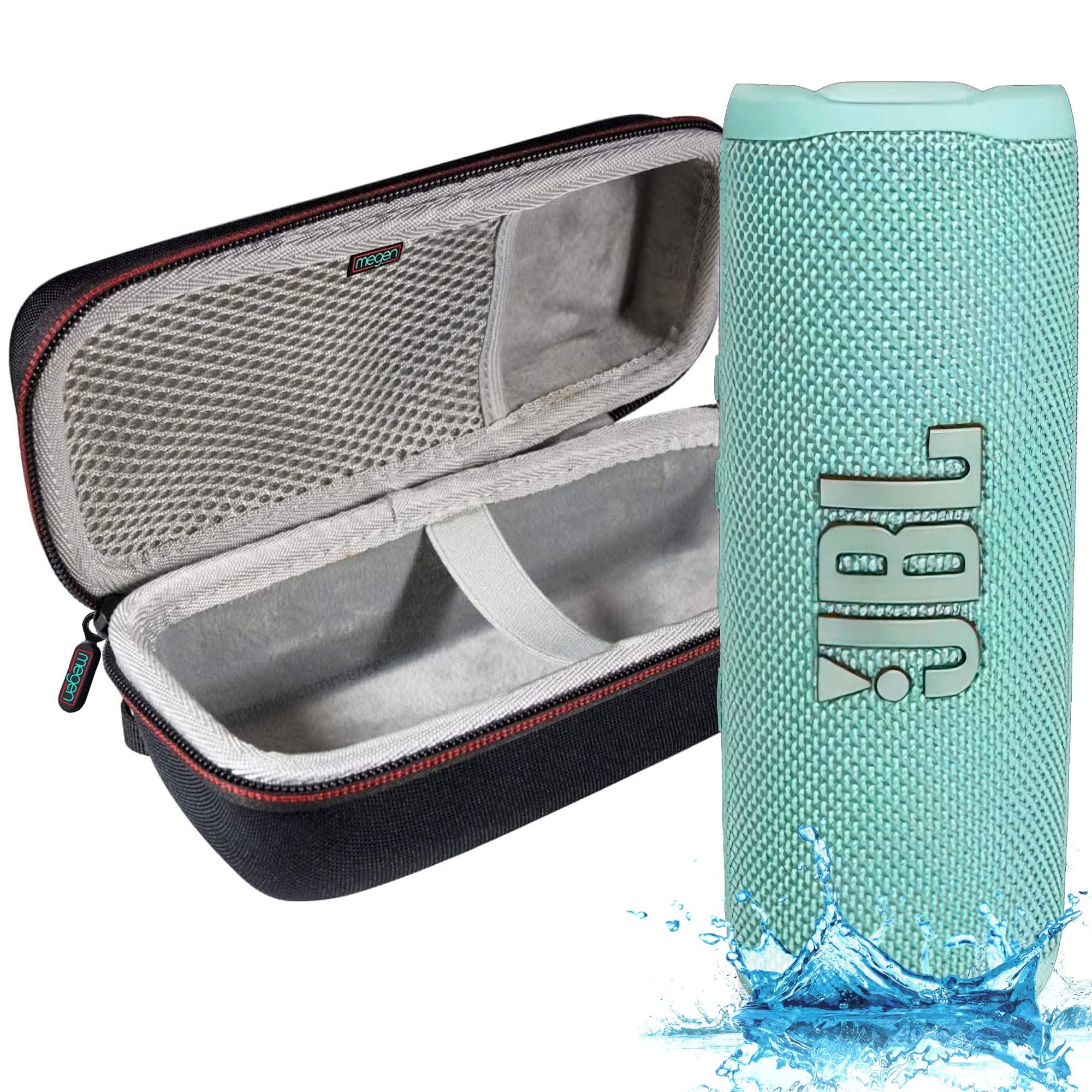 Photo 1 of JBL Flip 6 - Waterproof Portable Bluetooth Speaker, Powerful Sound and deep bass, IPX7 Waterproof, 12 Hours of Playtime with Megen Hardshell Case - Teal