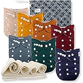 Nora's Nursery Cloth Diapers 7 Pack with 7 Inserts & 1 Wet Bag - Waterproof Cover, Washable, Reusable & One Size Adjustable Pocket Diapers for Newborns and Toddlers-Pacific Neutrals