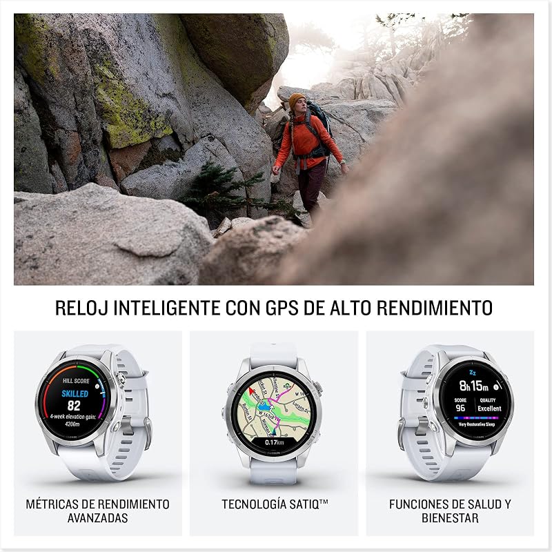 Garmin epix (gen 2) pro 42mm - relógio gps multiesportivo de alto desempenho com tela sensível ao toque amoled, lanterna led, frequência cardíaca, mapas e até 10 dias de autonomia, prata