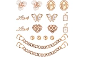 Nfvjfxz 18Pcs Bling Gold Shoe Charms for Women Cute Clog Sandals Accessories with Rhinestones Faux Pearl Butterfly Golden Cha