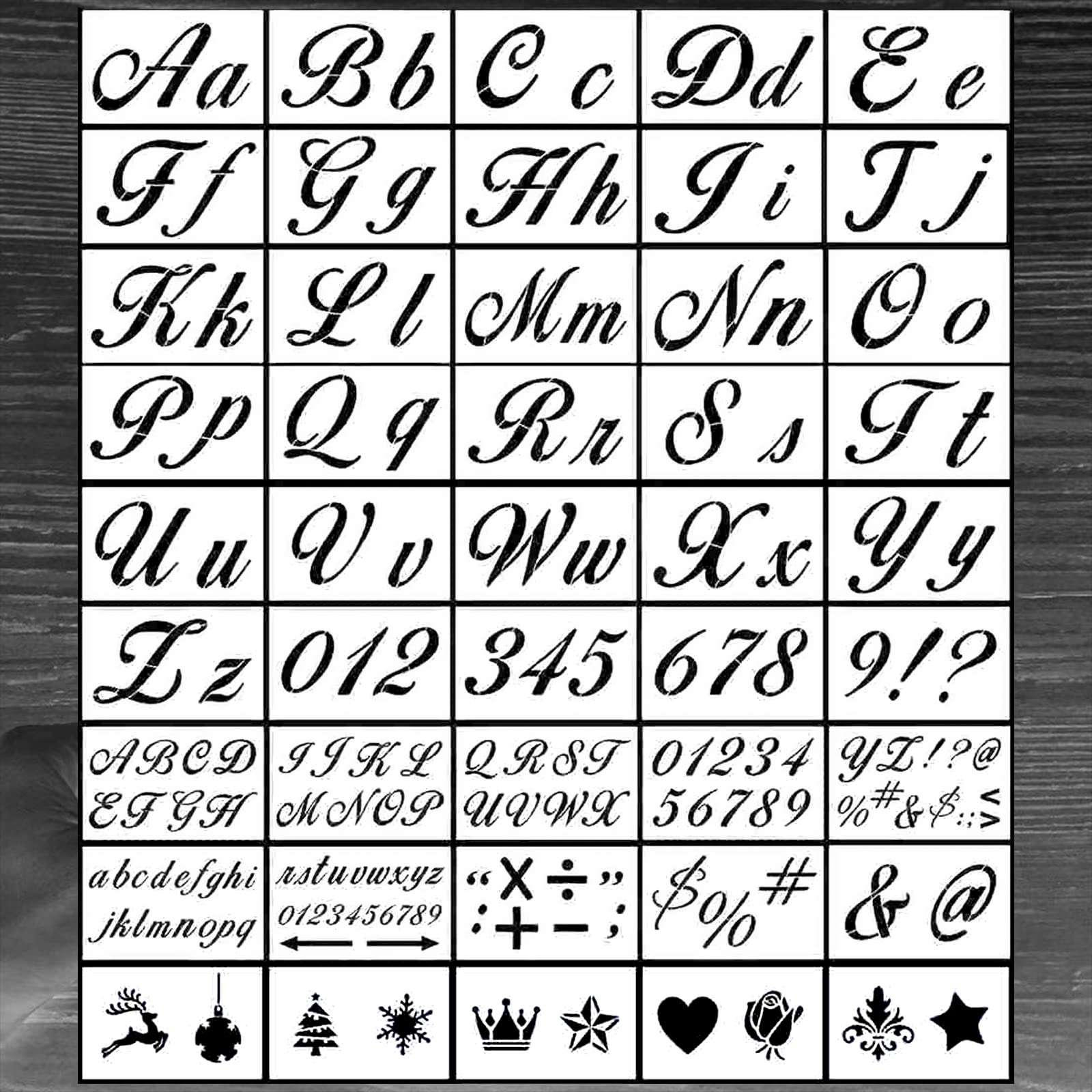Letter Stencils, 45Pcs Reusable Letter Number Stencils for Painting on Wood Chalkboard Alphabet Stencils Plastic Letter Number Templates Set with Numbers and Signs for Art DIY Sign Wood Painting