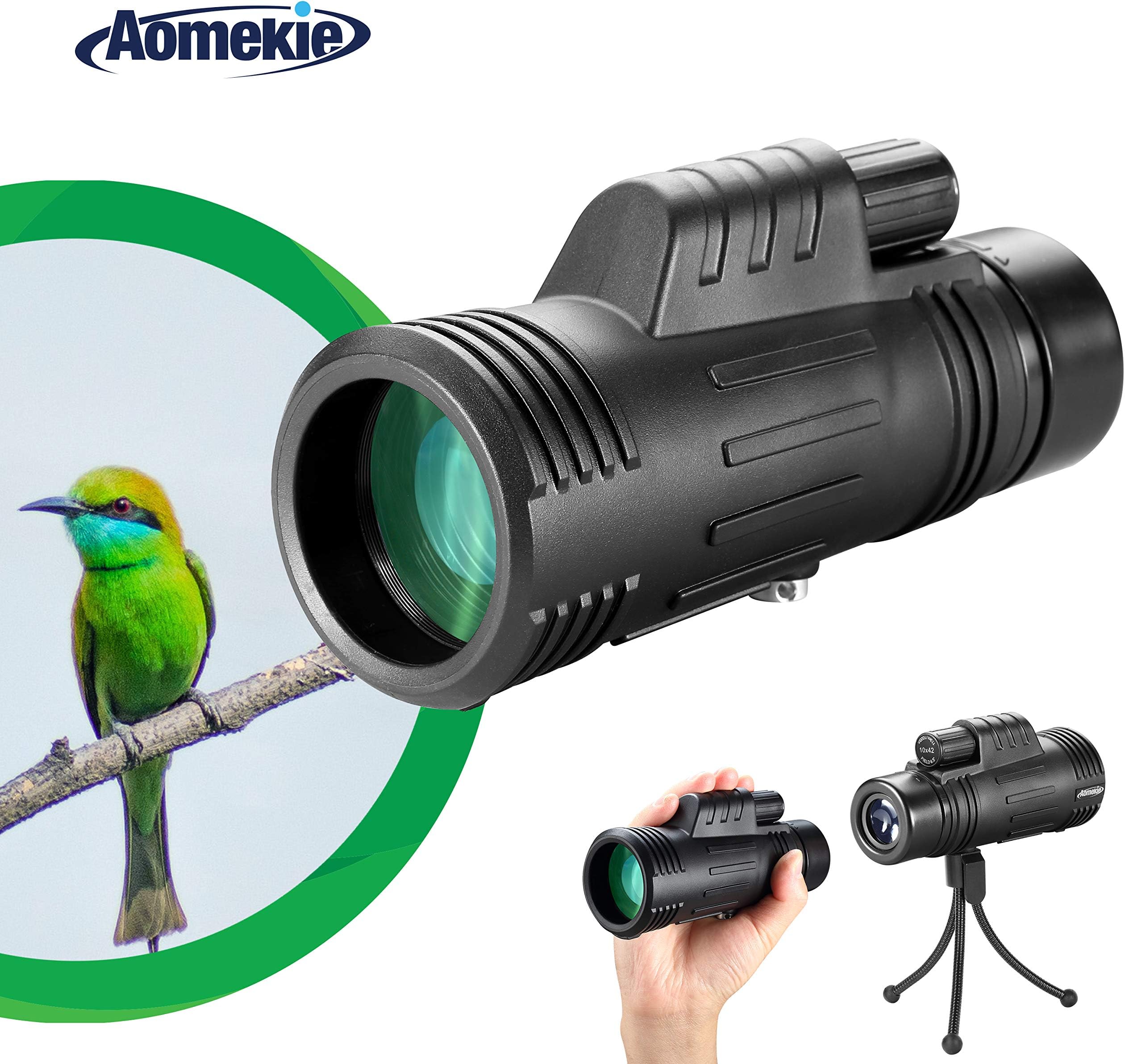 Aomekie 10x42 High Power Monocular Telescope Compact Handhled Waterproof High Power Spotting Scope with Tripod and Carrying Bag for Adults Kids Hunting Birdwatching Golf Camping Sports and Concert