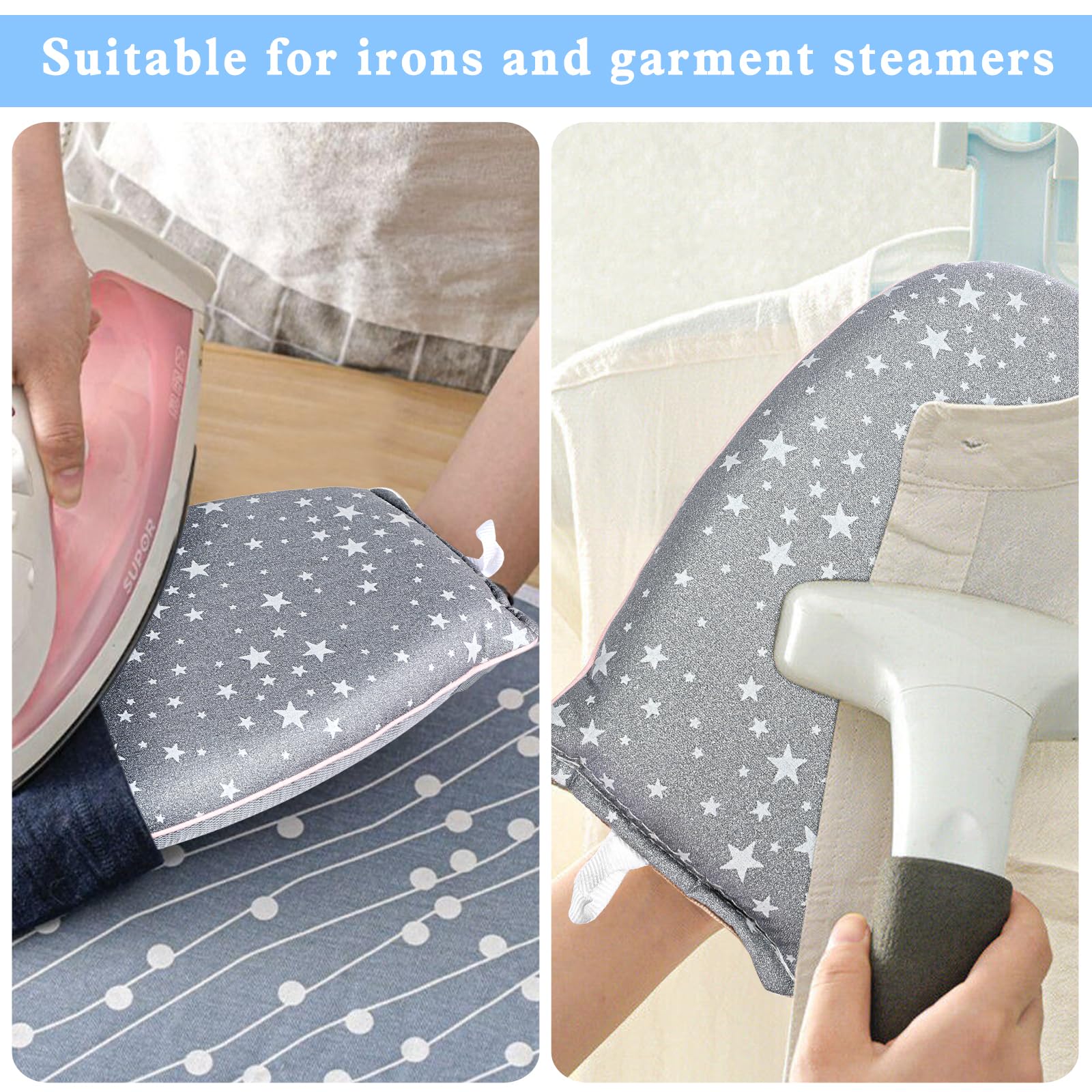 Andibro Garment Steamer Ironing Gloves, Heat Resistant Waterproof Ironing Mitt Anti steam Glove Mini Ironing Board Garment Steamer Accessories with Finger Loop for Clothes Steamers(star gray)