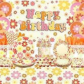 Obussgar Daisy Birthday Party Decorations - Daisy Party Supplies including Backdrop, Plate, Cake Topper, Cup, Napkin, Balloon, Tablecloth - Serves 20